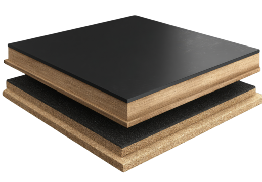Layered flooring, dark top, light wood core