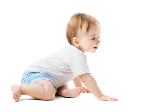 Happy Baby Crawling on Transparent Background