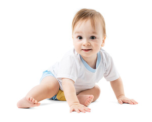 Smiling Baby in White Shirt on Transparent Background