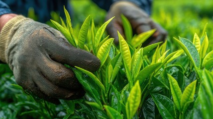 Obraz premium Fresh Green Tea Leaves Close-Up - Macro Natural Texture