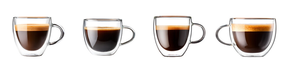 Espresso Coffee in Glass Cups Collection on White Background