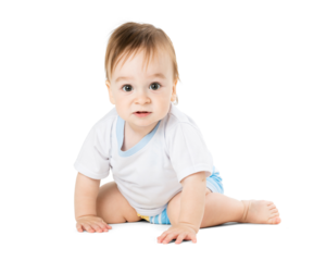 Cute Baby Sitting in White Shirt on Transparent Background