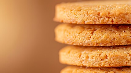 Close up of a stack of golden brown shortbread cookies