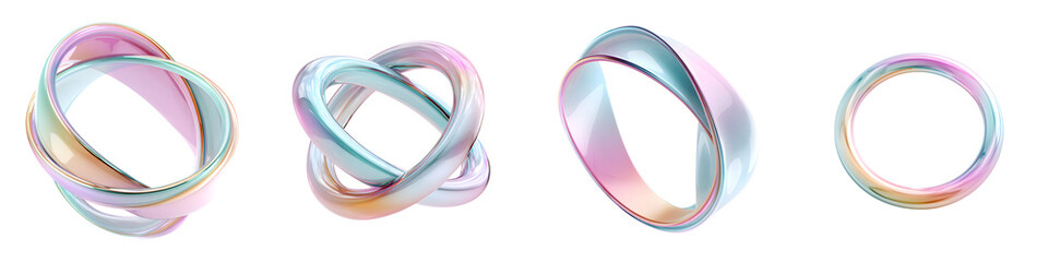 Abstract Iridescent Ring Collection on White Background