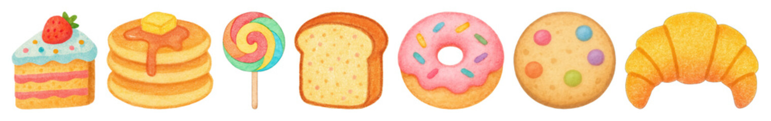 PNG Colorful, delicious, bakery, treats, illustration, element set on transparent background