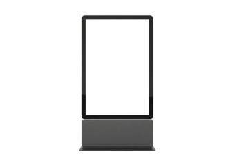 Blank digital advertising kiosk mockup, front view. Isolated on transparent background, png