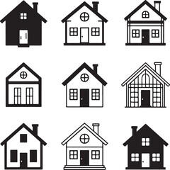 Collection of simple house silhouettes with varying details