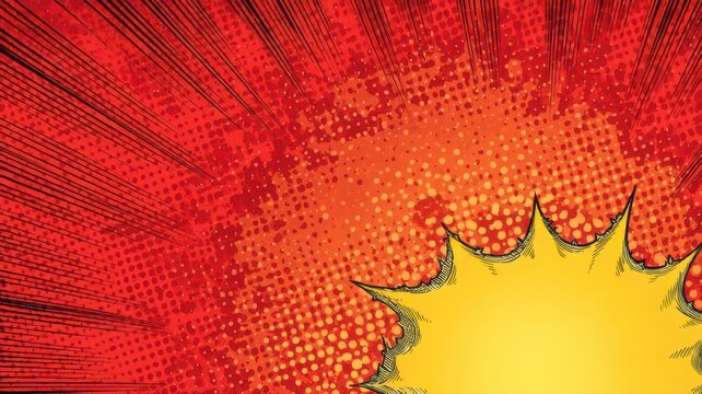 Red Comic Halftone Background with Yellow Starburst - Pop Art Texture