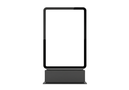 Blank digital advertising kiosk mockup, front view. Isolated on transparent background, png