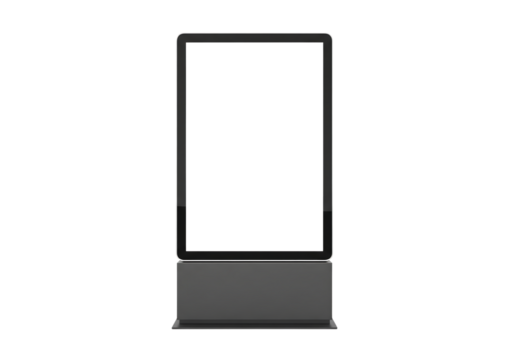 Blank digital advertising kiosk mockup, front view. Isolated on transparent background, png