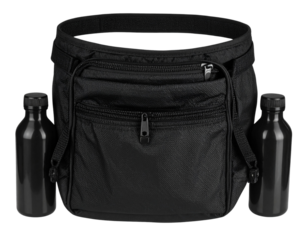  “Sport Running Belt with Twin Water Bottles and Secure Zipper Pocket, isolated on a transparent background”.