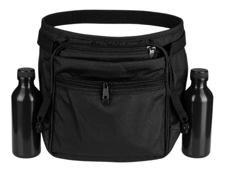  “Sport Running Belt with Twin Water Bottles and Secure Zipper Pocket, isolated on a transparent background”.