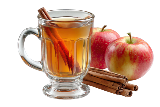 Warm apple cider in glass mug