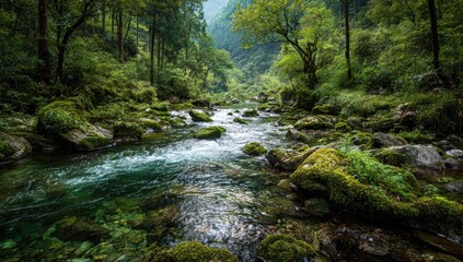 Obraz premium Lush mountain stream
