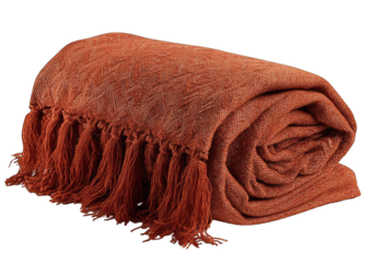 Rolled terracotta blanket with fringe