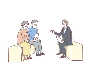 スーツを着た男性と中年女性、中年男性、