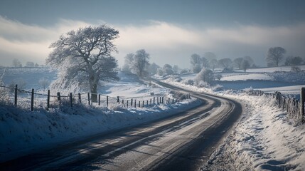 Winter Wonderland Drive: Scenic Road Through Snowy Countryside