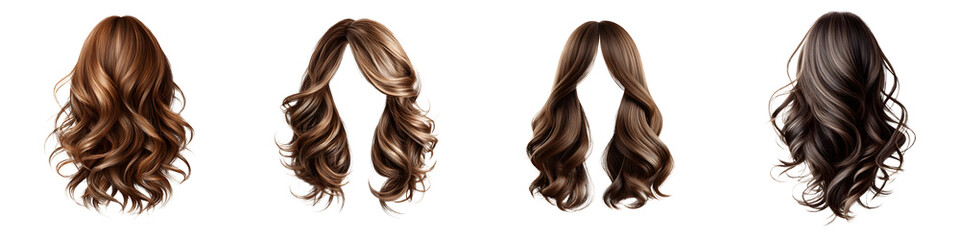 Naklejka premium Variety of Long Wavy Hair Styles and Colors Isolated on White Background