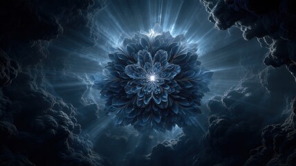 Obraz premium Abstract Blue Geometric Flower Pattern Digital Art