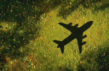 Shadow of an airplane on grassy ground