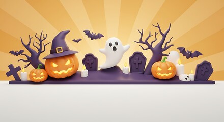 3d cartoon illustration, halloween themed svg design cut files position: at the top background: daybreak shine focus: clear copy space at the bottom. ,isolated on white background