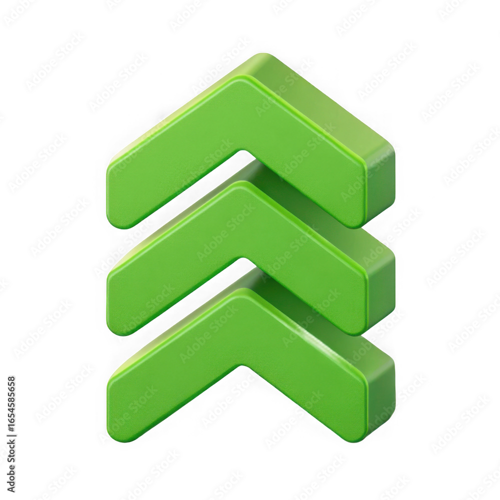 Poster three green arrows pointing upward isolated on transparent background