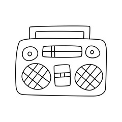 Outline Drawing of a Retro Portable Cassette Player and Radio Boombox