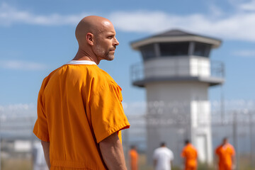 Prisoner in Orange Reflections on Freedom and Confinement Outdoors, Sunny Day