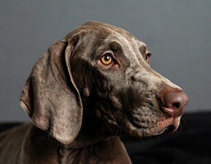 Focused gaze: Captivating close-up portrait of a Weimaraner with amber eyes and expressive