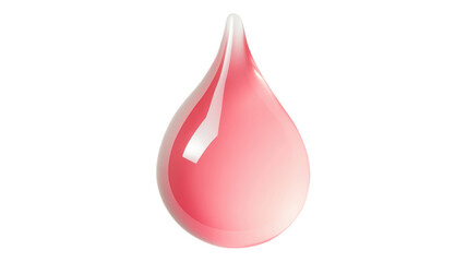 Vivid pink droplet with glossy surface on transparent white background