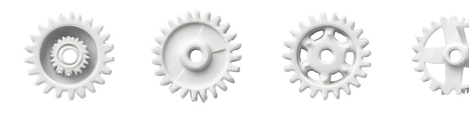 Four detailed views of a series of interlocking gears