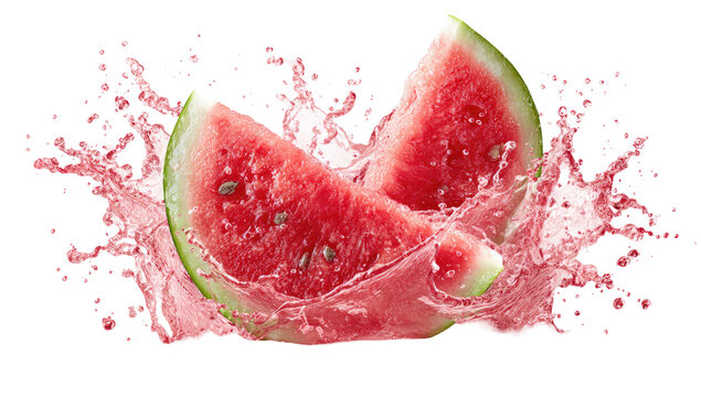 Watermelon slices exploding in a vibrant pink juice splash - Powered by Adobe