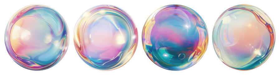 Fototapeta premium PNG Colorful iridescent soap bubbles floating, element set on transparent background