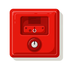 Red square fire alarm, safety device, emergency, button, indicator lights.