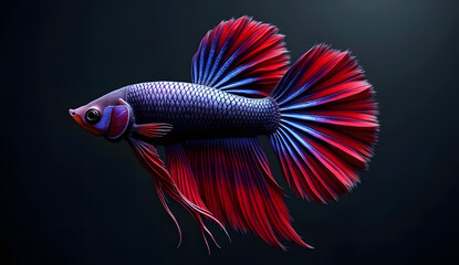 Fototapeta premium Blue and Red Betta Fish with Purple Accents