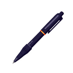 Isolated illustration of a dark blue pen with orange detail, ready to write.