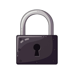 Cartoon illustration of a dark gray metal padlock.
