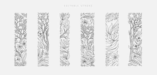 Set of detailed floral and botanical decorations elements. Luxury elegant design elements for wedding invitation, wallpaper art or save the date card