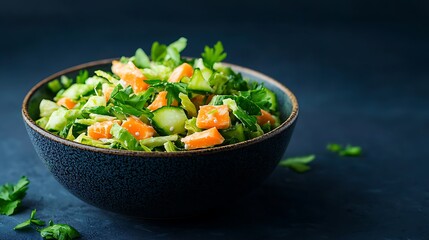 Fresh and vibrant chopped salad in a dark bowl