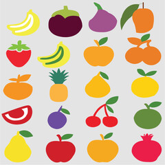 20 stylized Fruit Icon -Vibrant Flat Design for Good Project