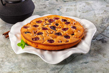 Crust homemade pie with plums