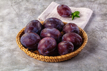 Ripe sweet fresh juicy plums