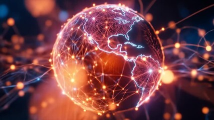 Abstract digital network sphere with glowing lines and nodes, representing global connectivity, data transfer, and futuristic technology concepts. 4k video - Powered by Adobe