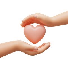 Obraz premium Two Hands Holding Pink Heart Symbolizing Love Care and Protection on Transparent Background