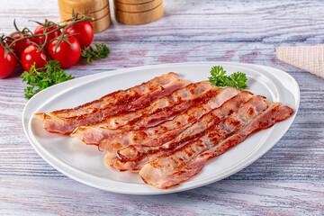 Fried pork bacon for breakfast
