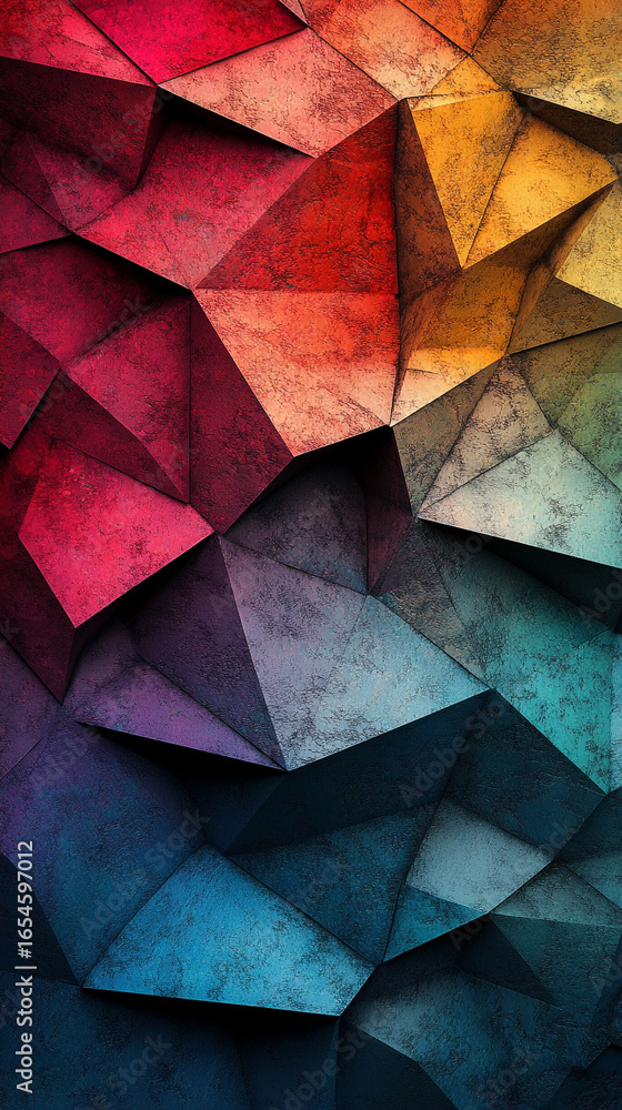 Poster vibrant textures formed by colorful geometric shapes. dynamic abstract composition with modern desig