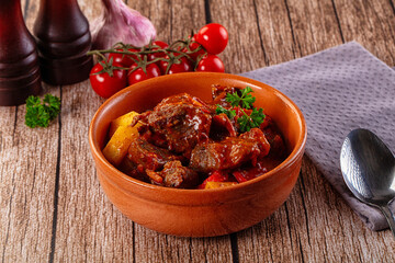 Stew Hungarian goulash with beef and vegetables