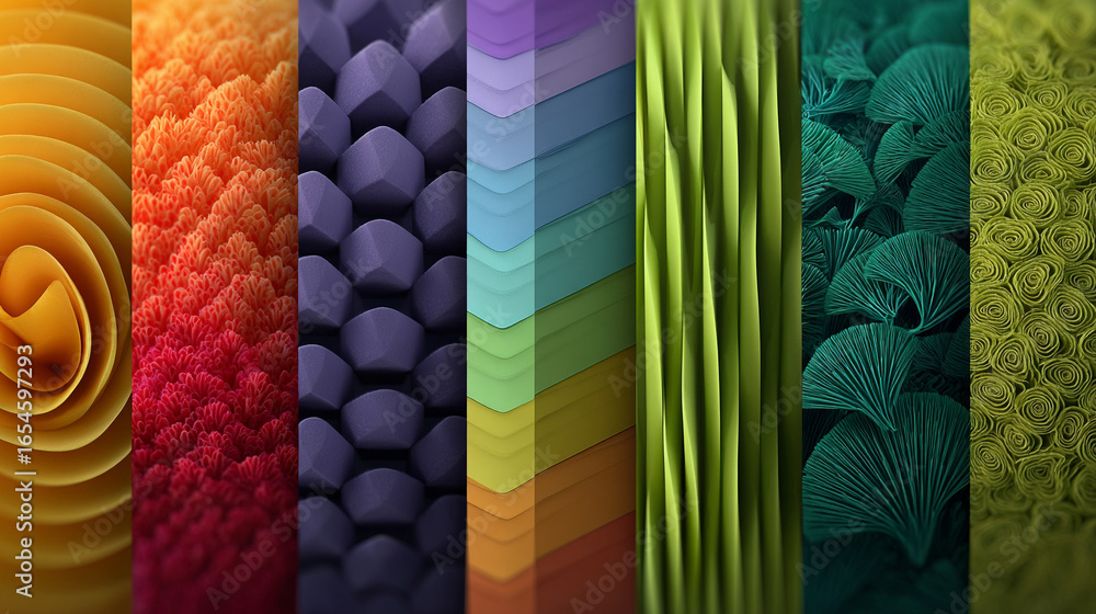 Poster vibrant textures formed by colorful geometric shapes. dynamic abstract composition with modern desig