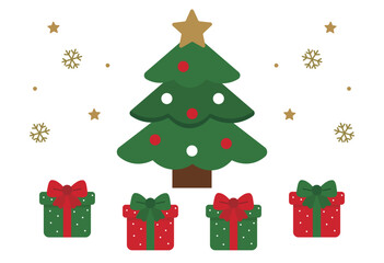 Christmas Tree with Gifts and Decorations Flat Vector Illustration for Holiday Cards, Posters, Seasonal Advertising, and Festive Designs