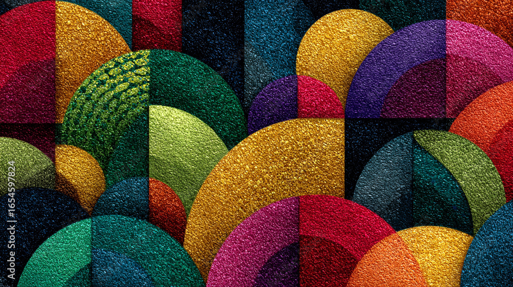 Poster vibrant textures formed by colorful geometric shapes. dynamic abstract composition with modern desig